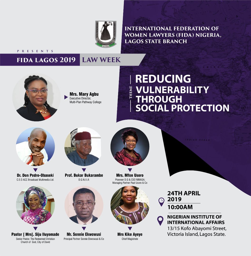 ﻿FIDA LAGOS 2019 LAW WEEK to hold from the 24th April 2019 to 25th April 2019.